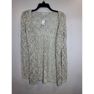 Maurices Sparkle Sweater Cardigan Open Front Women's Small Cream‎ W/Black Thread
